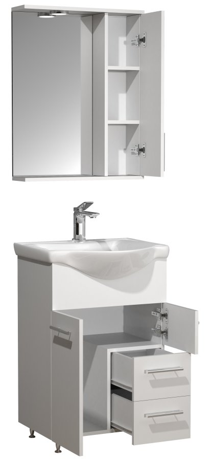 VCM NORDIC Lisalo L 3-delt servant, m. speilskap, keramisk servant, 3 drer - hvit melamin