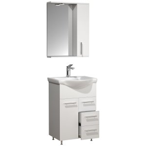 VCM NORDIC Lisalo L 3-delat tvättställ, m. spegelskp, keramiskt tvättställ, 3 dörrar - vit melamin