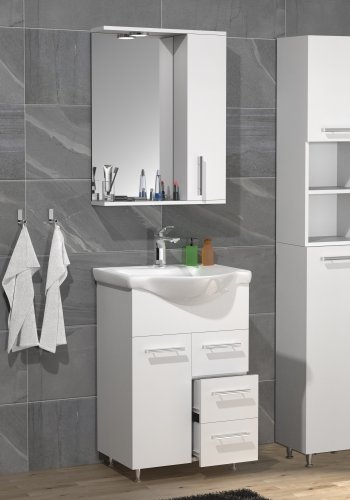 VCM NORDIC Lisalo L 4-delat tvättställ, m. spegelskp, handfat, 2 skp - vit melamin