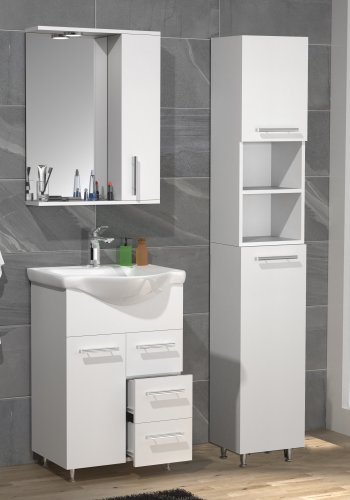 VCM NORDIC Lisalo L 4-delat tvättställ, m. spegelskp, handfat, 2 skp - vit melamin