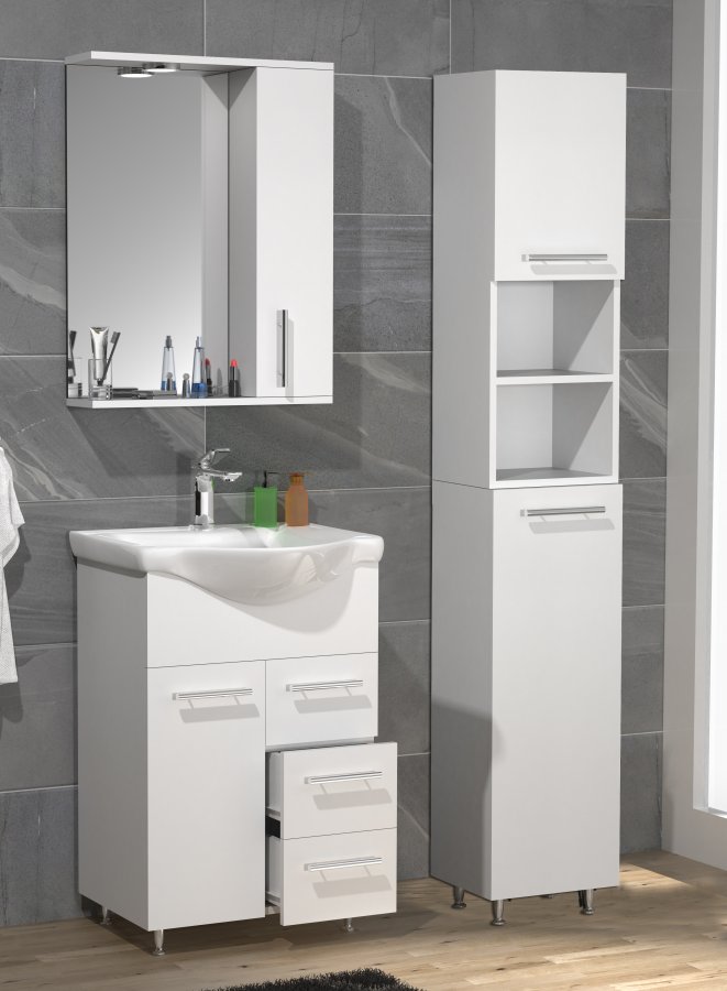 VCM NORDIC Lisalo L 4-delat tvättställ, m. spegelskp, handfat, 2 skp - vit melamin