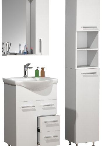 VCM NORDIC Lisalo L 4-delat tvättställ, m. spegelskp, handfat, 2 skp - vit melamin