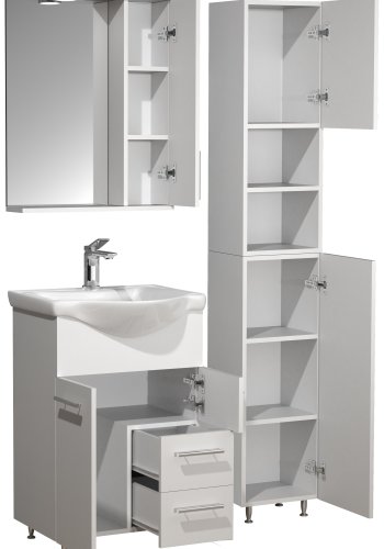 VCM NORDIC Lisalo L 4-delat tvättställ, m. spegelskp, handfat, 2 skp - vit melamin