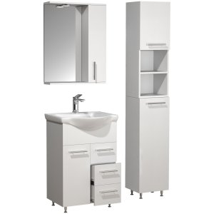 VCM NORDIC Lisalo L 4-delat tvättställ, m. spegelskp, handfat, 2 skp - vit melamin