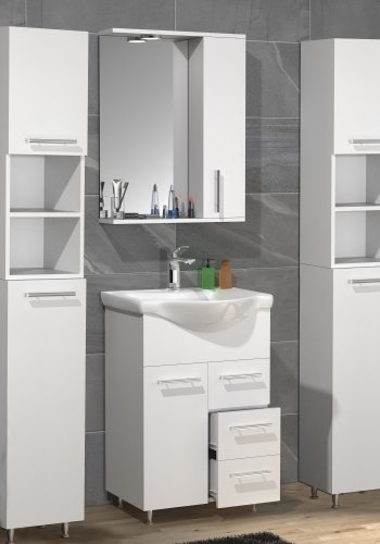 VCM NORDIC Lisalo L 5-delt servant, m. speilskap, vask, 3 skap - hvit melamin