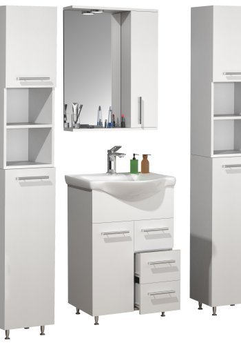 VCM NORDIC Lisalo L 5-delt servant, m. speilskap, vask, 3 skap - hvit melamin