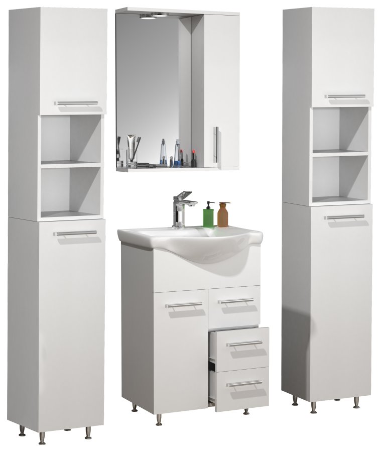 VCM NORDIC Lisalo L 5-delt servant, m. speilskap, vask, 3 skap - hvit melamin