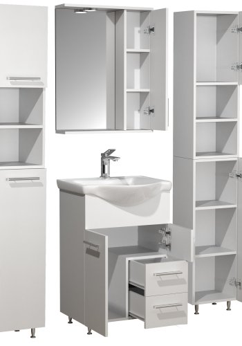 VCM NORDIC Lisalo L 5-delt servant, m. speilskap, vask, 3 skap - hvit melamin