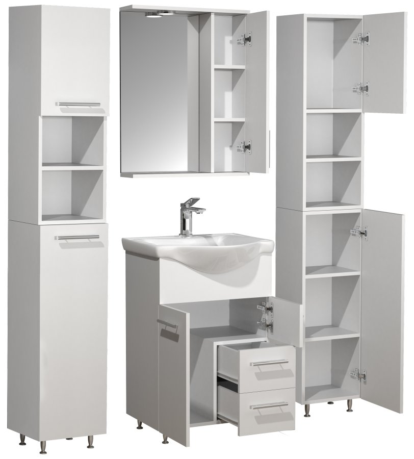 VCM NORDIC Lisalo L 5-delt servant, m. speilskap, vask, 3 skap - hvit melamin