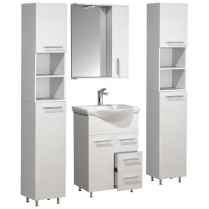 VCM NORDIC Lisalo L 5-delat tvättställ, m. spegelskp, handfat, 3 skp - vit melamin