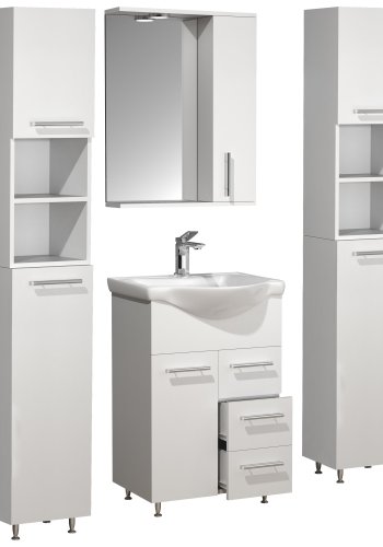 VCM NORDIC Lisalo L 5-delt servant, m. speilskap, vask, 3 skap - hvit melamin