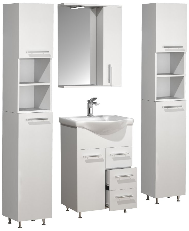 VCM NORDIC Lisalo L 5-delt servant, m. speilskap, vask, 3 skap - hvit melamin