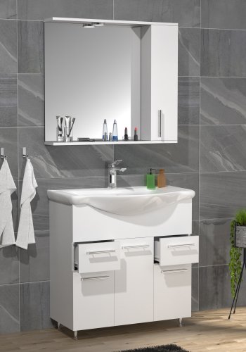 VCM NORDIC Lisalo XL 3-delt vask, m. speilskap, keramisk vask, 4 drer - hvit melamin