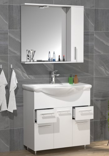 VCM NORDIC Lisalo XL 3-delt vask, m. speilskap, keramisk vask, 4 drer - hvit melamin