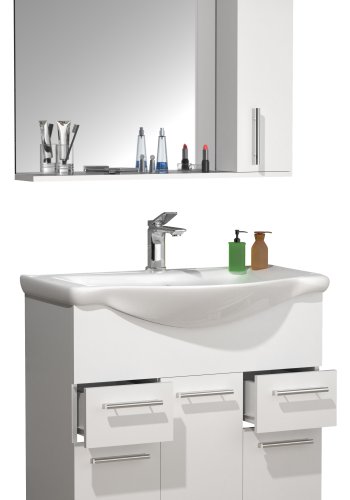 VCM NORDIC Lisalo XL 3-delt vask, m. speilskap, keramisk vask, 4 drer - hvit melamin