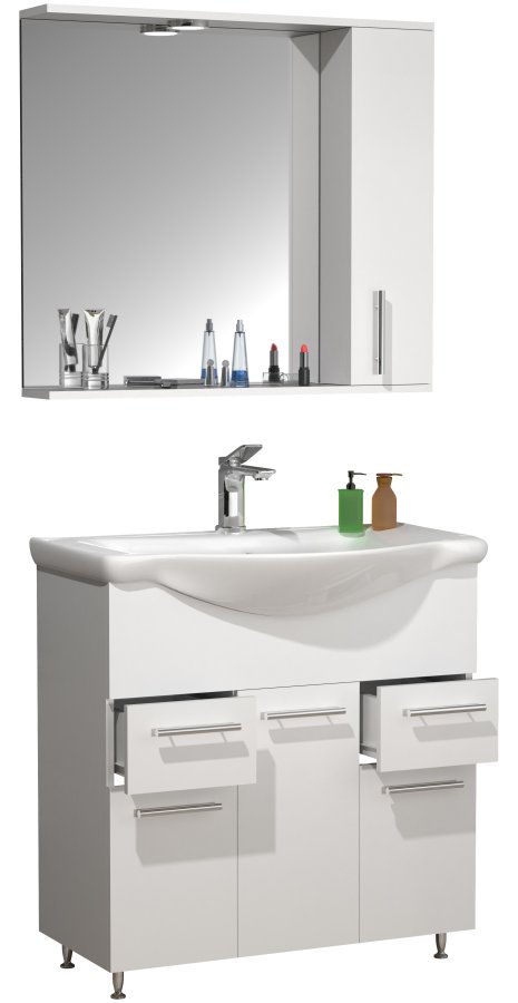 VCM NORDIC Lisalo XL 3-delt vask, m. speilskap, keramisk vask, 4 drer - hvit melamin