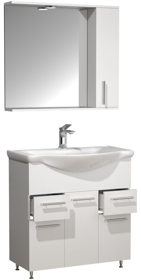 VCM NORDIC Lisalo XL 3-delt vask, m. speilskap, keramisk vask, 4 drer - hvit melamin