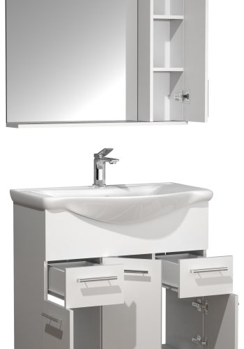 VCM NORDIC Lisalo XL 3-delt vask, m. speilskap, keramisk vask, 4 drer - hvit melamin