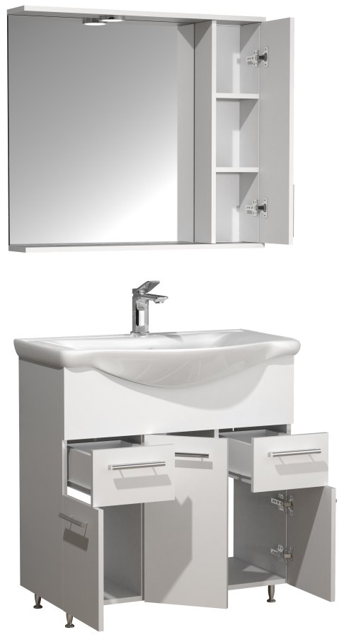 VCM NORDIC Lisalo XL 3-delt vask, m. speilskap, keramisk vask, 4 drer - hvit melamin