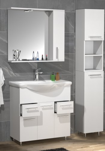 VCM NORDIC Lisalo XL 4-delt servant, m. speilskap, vask, 2 skap - hvit melamin