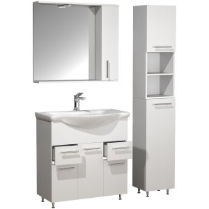 VCM NORDIC Lisalo XL 4-delat tvättställ, m. spegelskp, handfat, 2 skp - vit melamin