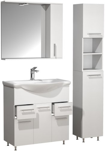 VCM NORDIC Lisalo XL 4-delt servant, m. speilskap, vask, 2 skap - hvit melamin