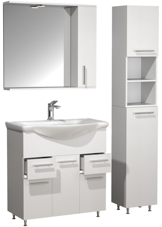 VCM NORDIC Lisalo XL 4-delt servant, m. speilskap, vask, 2 skap - hvit melamin