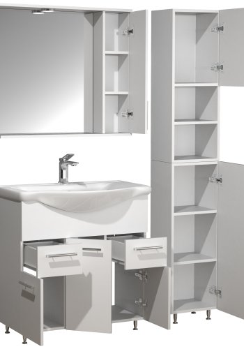 VCM NORDIC Lisalo XL 4-delt servant, m. speilskap, vask, 2 skap - hvit melamin