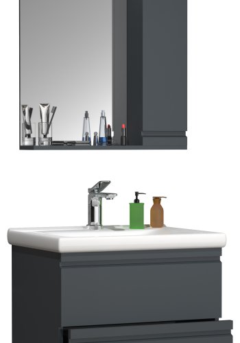 VCM NORDIC Silora L 3-delt vask, m. speilskap, vask, 2 skuffer - antrasittgr melamin