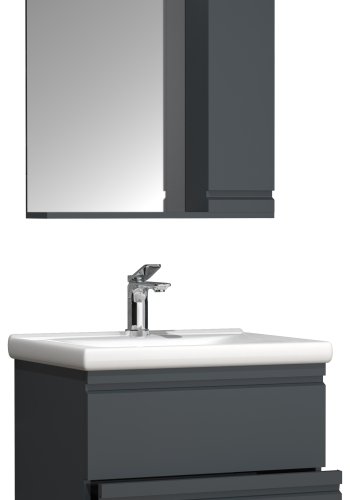 VCM NORDIC Silora L 3-delt vask, m. speilskap, vask, 2 skuffer - antrasittgr melamin