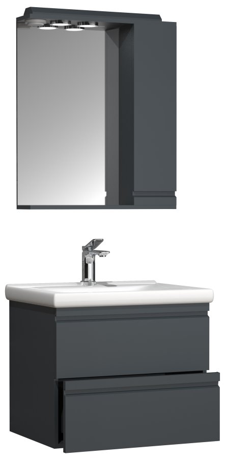 VCM NORDIC Silora L 3-delt vask, m. speilskap, vask, 2 skuffer - antrasittgr melamin