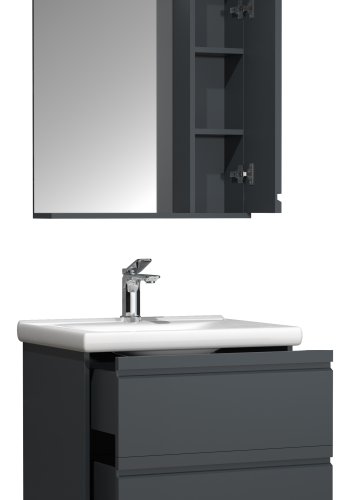 VCM NORDIC Silora L 3-delt vask, m. speilskap, vask, 2 skuffer - antrasittgr melamin