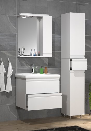 VCM NORDIC Silora L 4-delt servant, m. speilskap, vask, 2 skap - hvit melamin