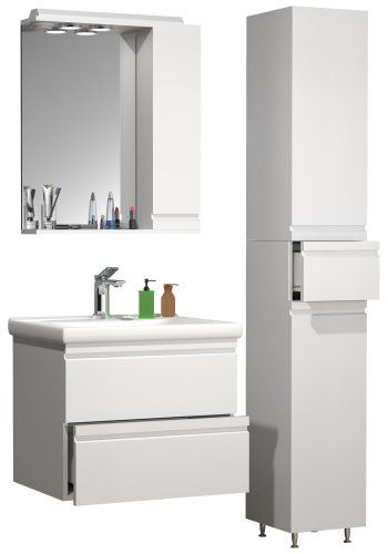 VCM NORDIC Silora L 4-delt servant, m. speilskap, vask, 2 skap - hvit melamin