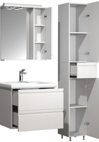 VCM NORDIC Silora L 4-delt servant, m. speilskap, vask, 2 skap - hvit melamin