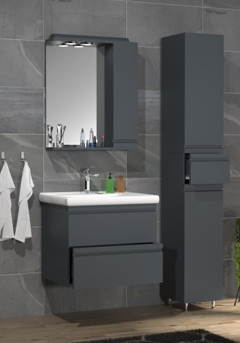 VCM NORDIC Silora L 4-delt servant, m. speilskap, vask, 2 skap - antrasittgr melamin