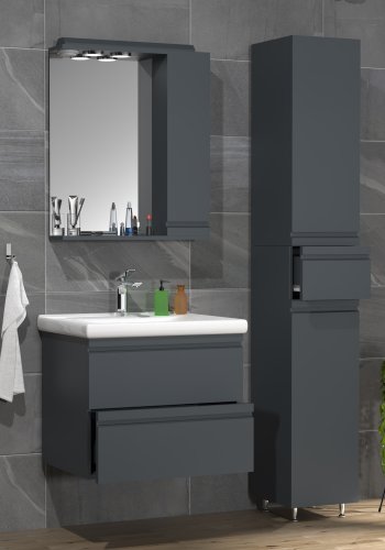 VCM NORDIC Silora L 4-delt servant, m. speilskap, vask, 2 skap - antrasittgr melamin