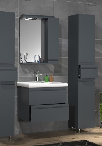 VCM NORDIC Silora L 5-delt servant, m. speilskap, vask, 3 skap - antrasittgr melamin