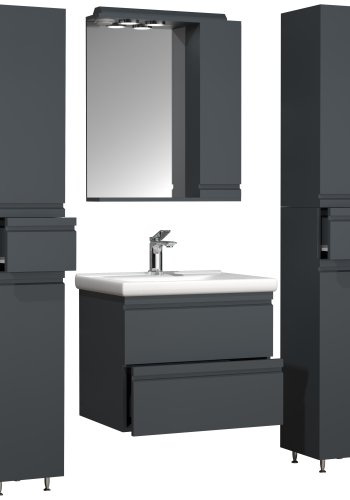 VCM NORDIC Silora L 5-delt servant, m. speilskap, vask, 3 skap - antrasittgr melamin
