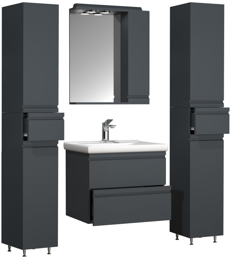 VCM NORDIC Silora L 5-delt servant, m. speilskap, vask, 3 skap - antrasittgr melamin