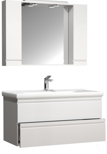 VCM NORDIC Silora XL 3-teiliger Waschtisch, mit Spiegelschrank, Keramikwaschbecken, 2 Schubladen – Melamin weiß