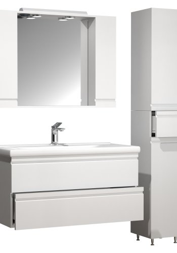 VCM NORDIC Silora XL 4-delt servant, m. speilskap, vask, 2 skap - hvit melamin