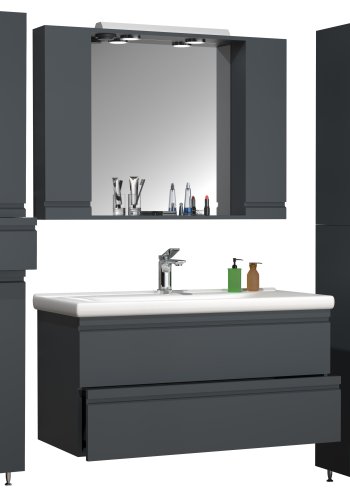 VCM NORDIC Silora XL 5-delt servant, m. speilskap, vask, 3 skap - antrasittgr melamin