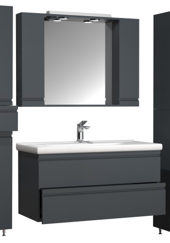 VCM NORDIC Silora XL 5-delt servant, m. speilskap, vask, 3 skap - antrasittgr melamin