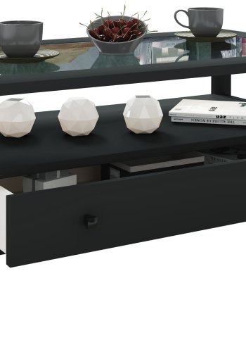 VCM NORDIC Lingis L Couchtisch, m. 1 Schublade - Glas und schwarzes Holz (90x53,5)