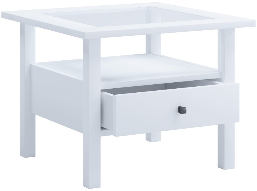 VCM NORDIC Lingis M Couchtisch, m. 1 Schublade - Glas und weißes Holz (53,5x53,5)