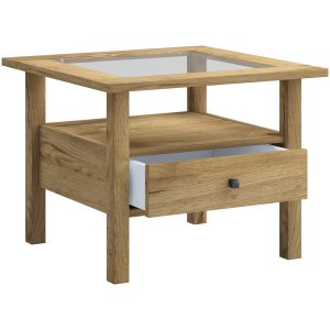 VCM NORDIC Lingis M soffbord, w. 1 lda - glas och naturligt trä (53,5x53,5)