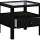 VCM NORDIC Lingis M sofabord, m. 1 skuff - glass og sort tre (53,5x53,5)