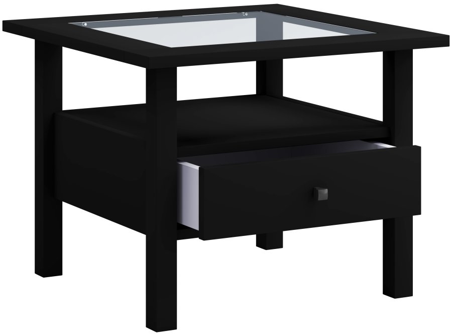 VCM NORDIC Lingis M sofabord, m. 1 skuff - glass og sort tre (53,5x53,5)