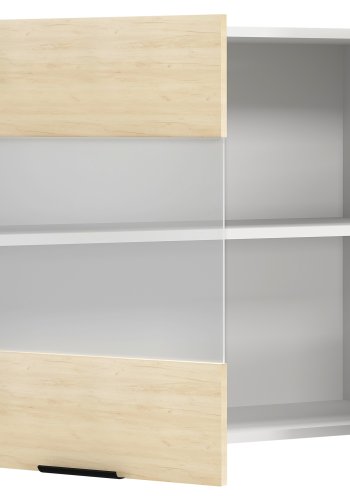 VCM NORDIC Fasola Küchen-Hängeschrank, m. 2 Glastüren und 1 Einlegeboden - Holz natur/weiß (B:80)